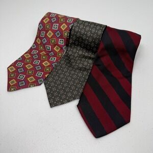 Jos A Bank Silk Tie Lot Mens Burgundy Striped Green Geometric Red Medallion 3pc